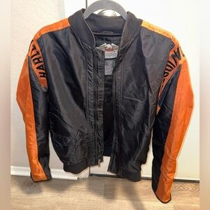 Harley-Davidson Jacket Mens Small Black Orange Nylon Bomber Motorcycle Riding